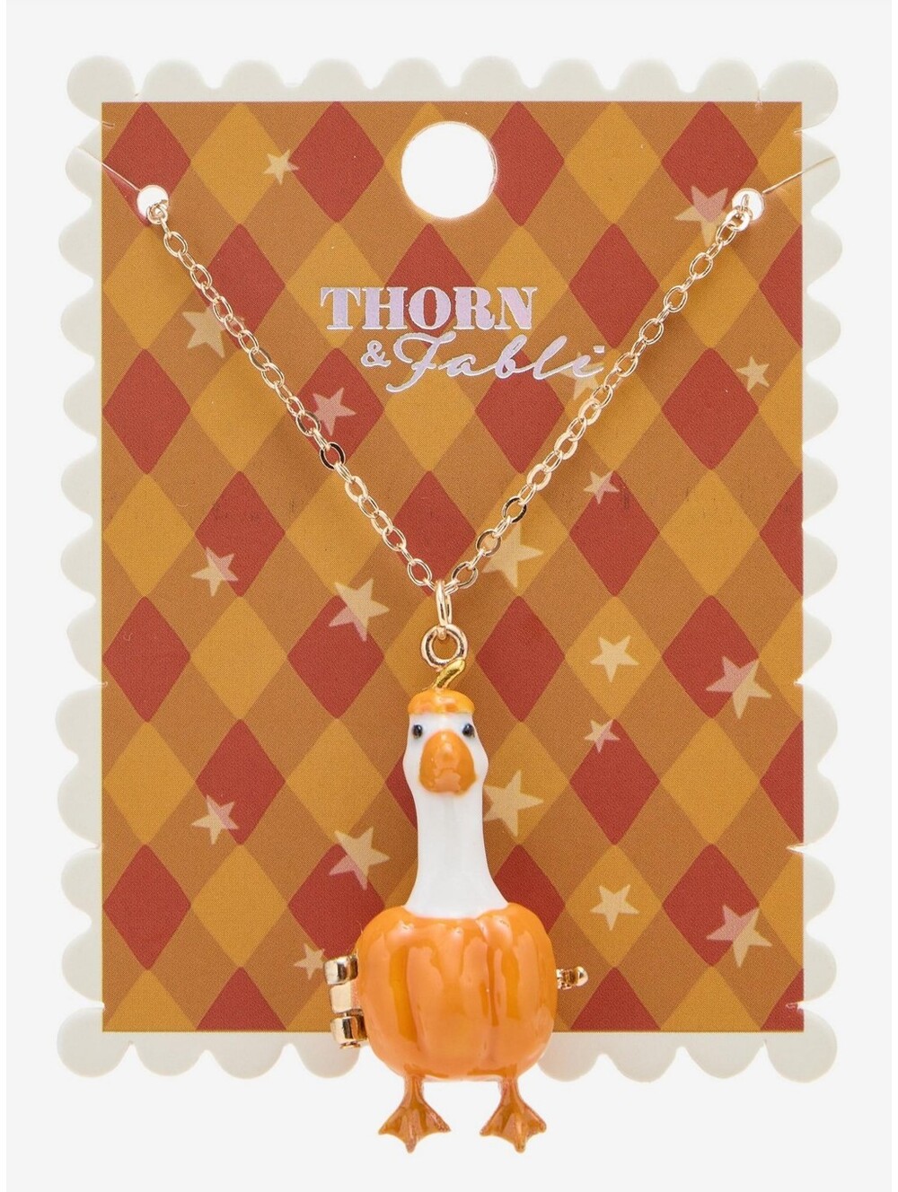 NWT Thorn & Fable Pumpkin Goose Locket Necklace Hot Topic Fall Thanksgiving